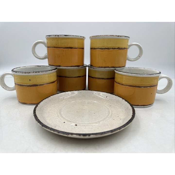 Stonehenge Midwinter Sun Tea Coffee Cup Saucer England Yellow Set of 6