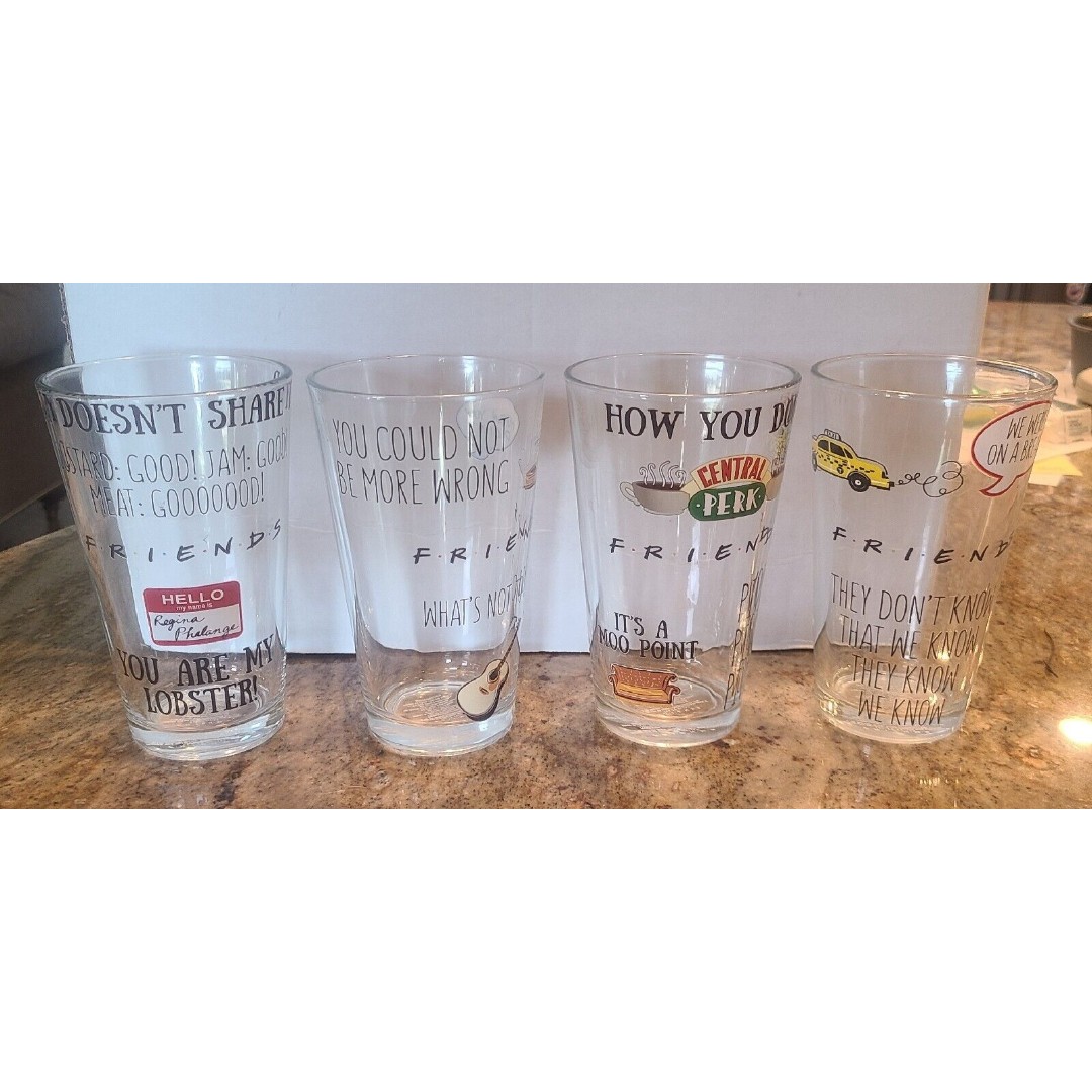 Set of 4 Vintage Friends TV Series Glassware Set Favorite Sayings