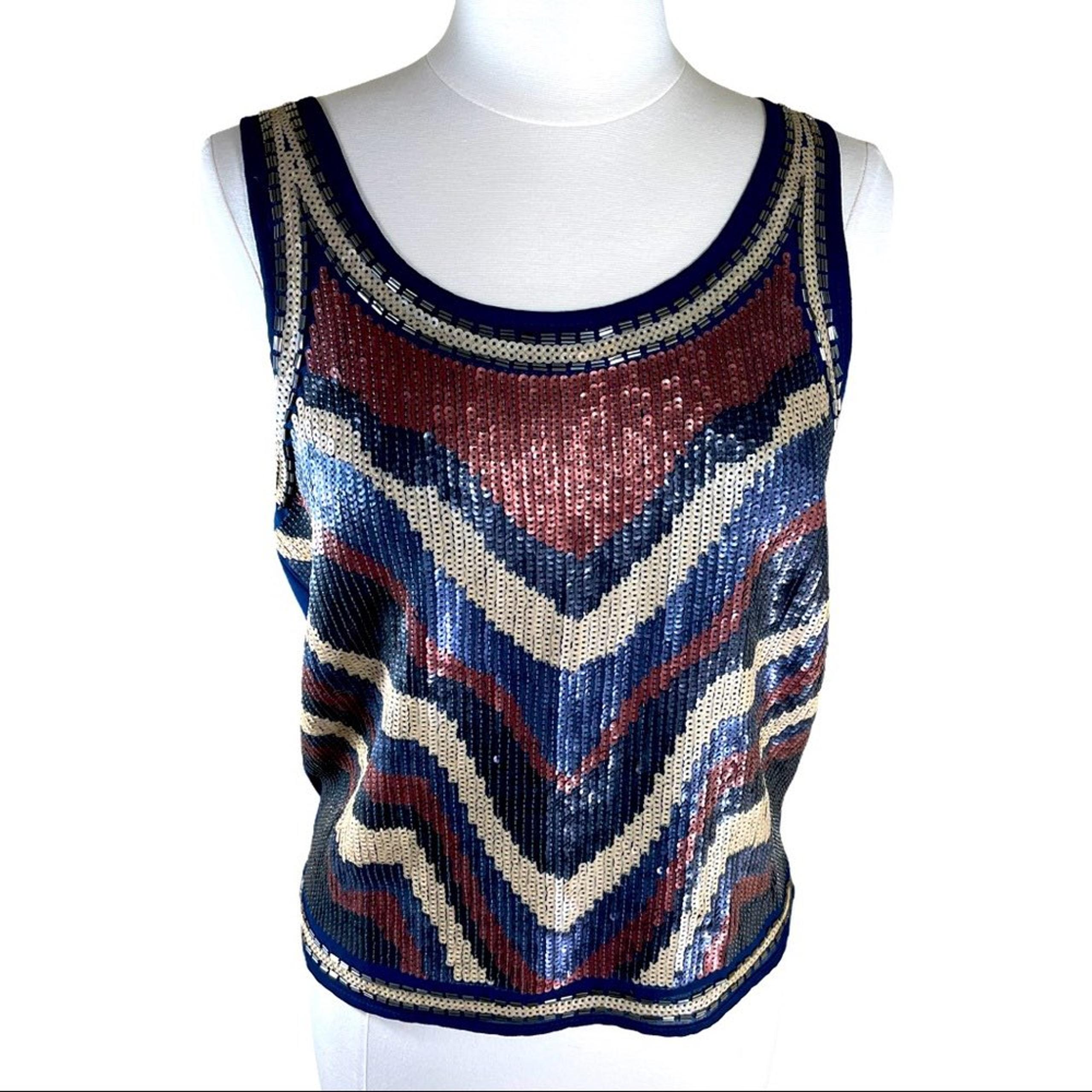 Miss Me Sequined and Beaded Tank Top S