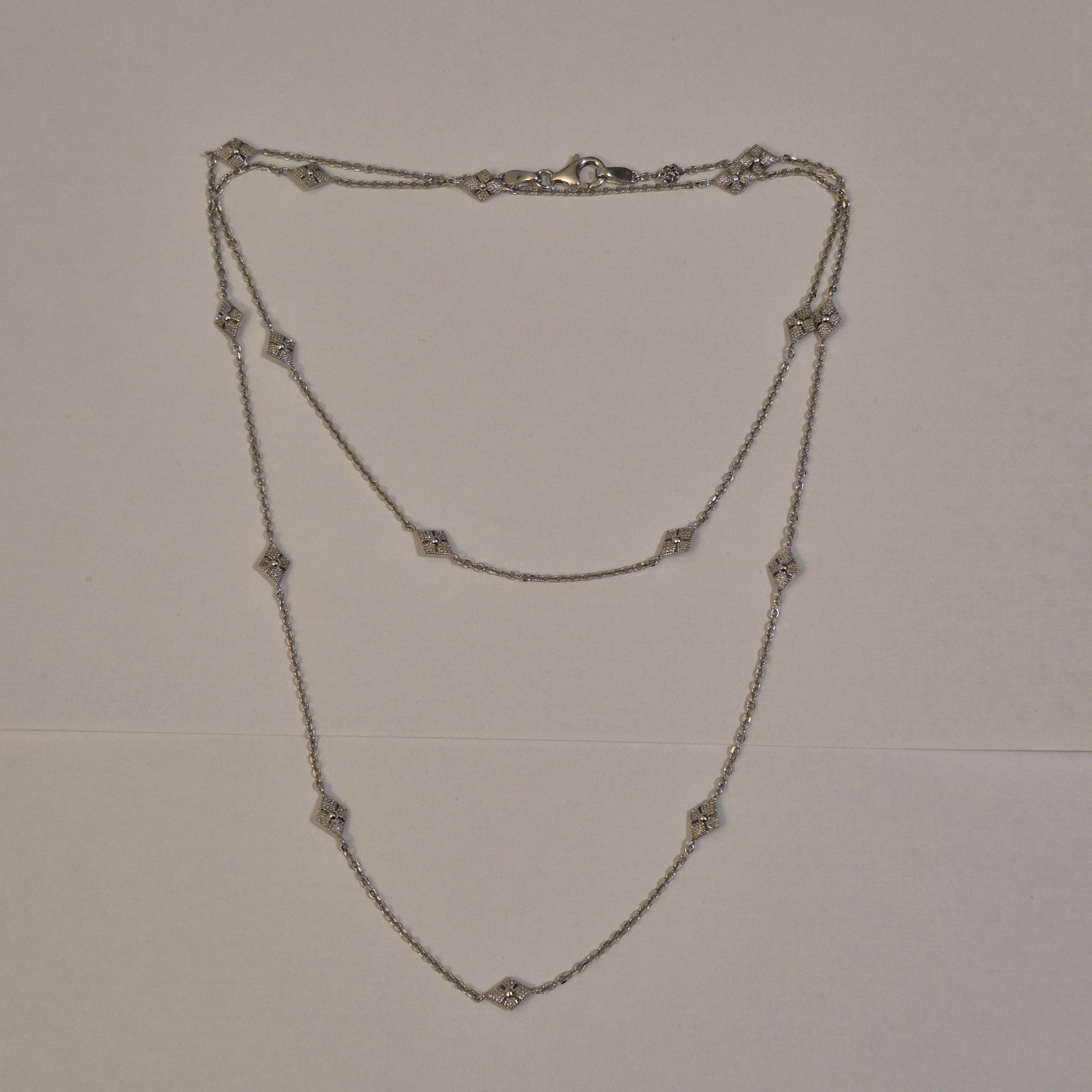 East Arts Affinity 925 Silver 36 Station Necklace - Diamond-Shaped Accents