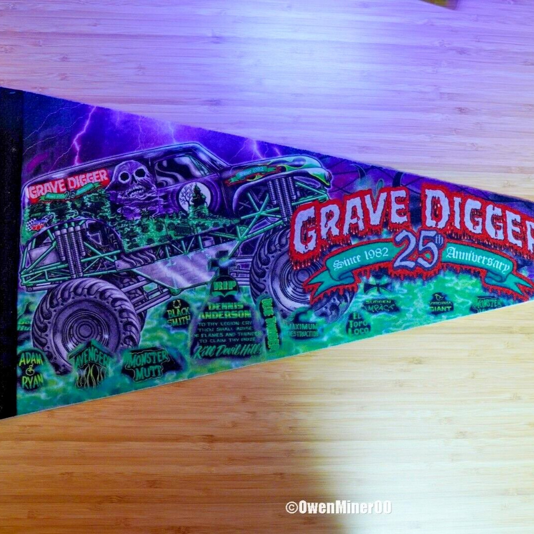 Signed Pablo Huffaker Grave Digger Monster Jam Truck 25th Anniversary Pennant