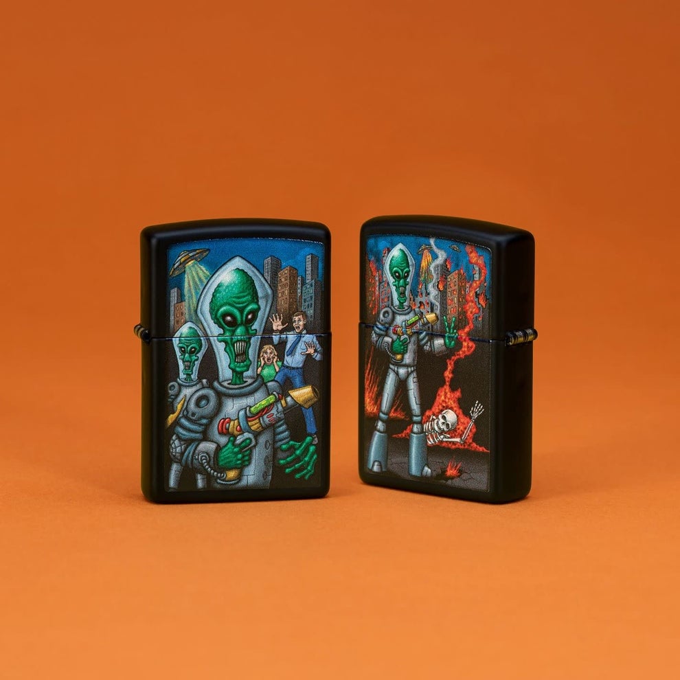 Zippo- Alien Attack Black Matte Two Sided