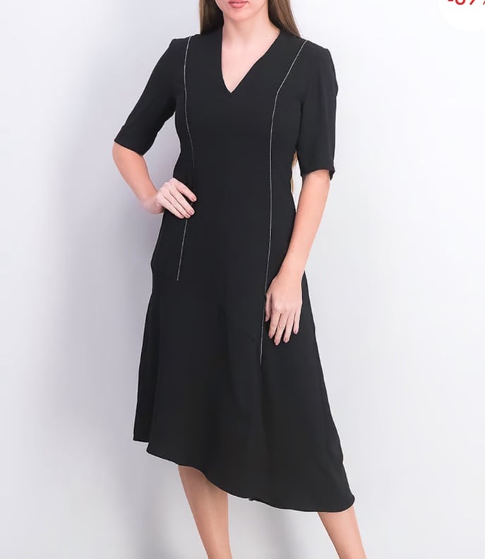 Mango Front Slit Asymmetric Black Dress