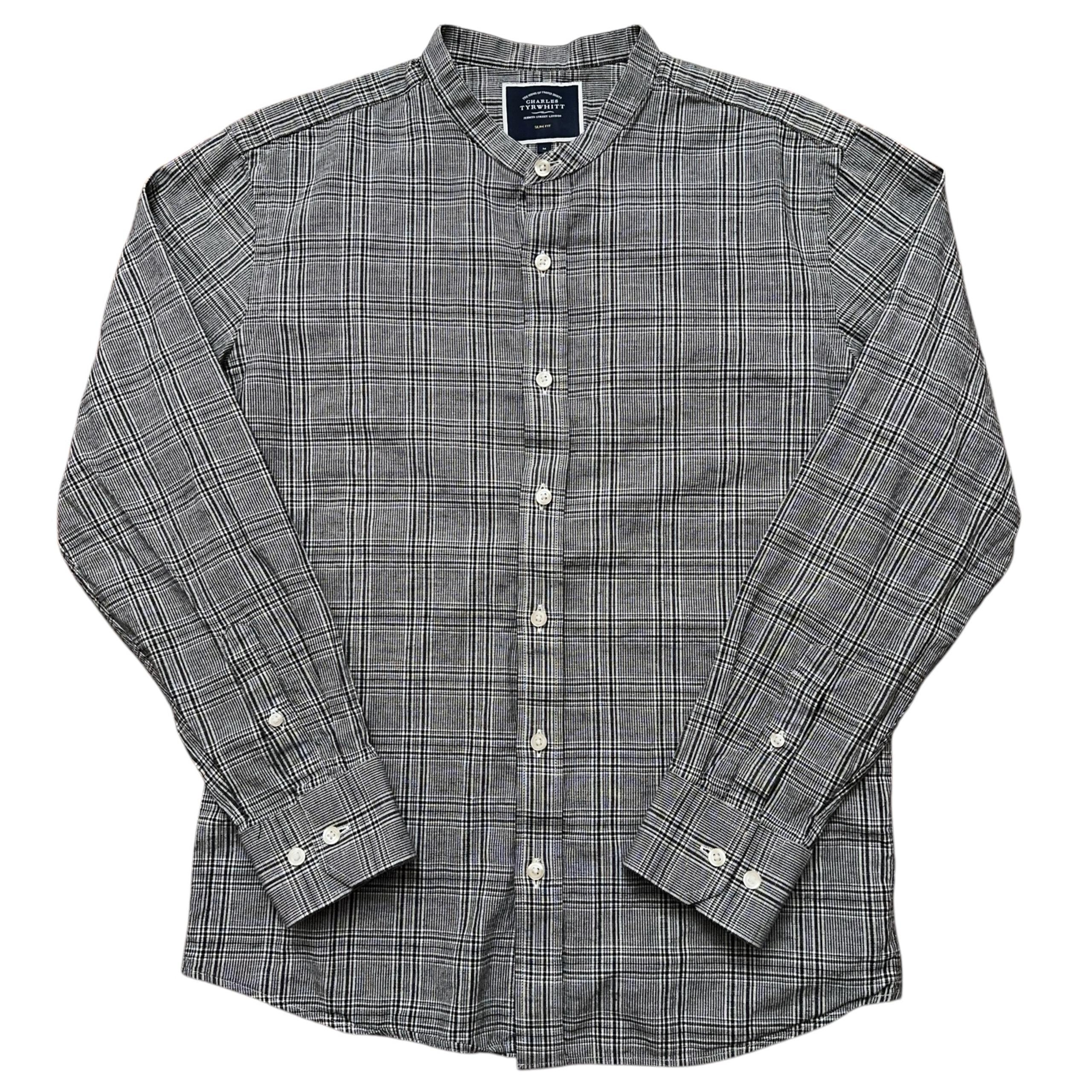 Charles Tyrwhitt Shirt Mens Size M Long Sleeve Blade Collar Slim Fit Plaid Gray