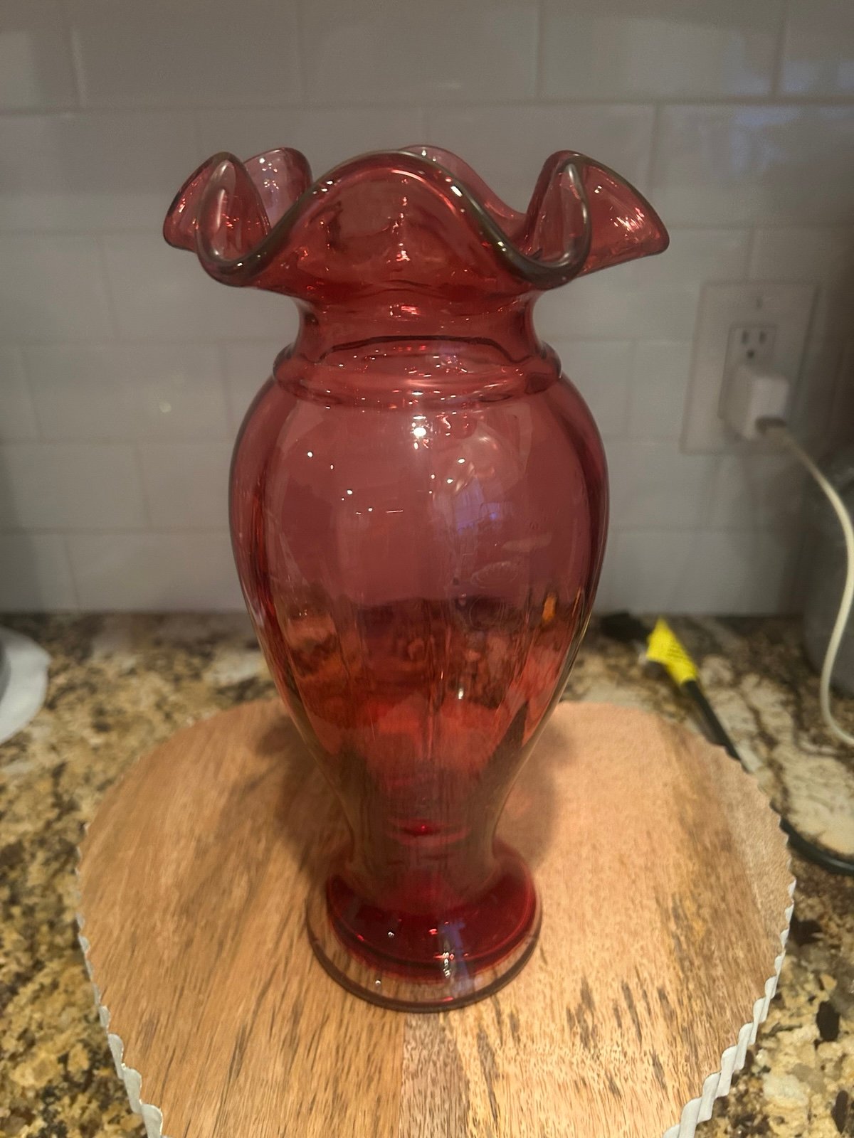 Fenton Vase With Ruffled Edge Vintage Art Glass