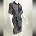 Vintage Dress 70s Paisley Shirt Dress Navy Blue Printed Short Sleeve Leslie Fay