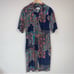 Vintage Dress 70s Paisley Shirt Dress Navy Blue Printed Short Sleeve Leslie Fay