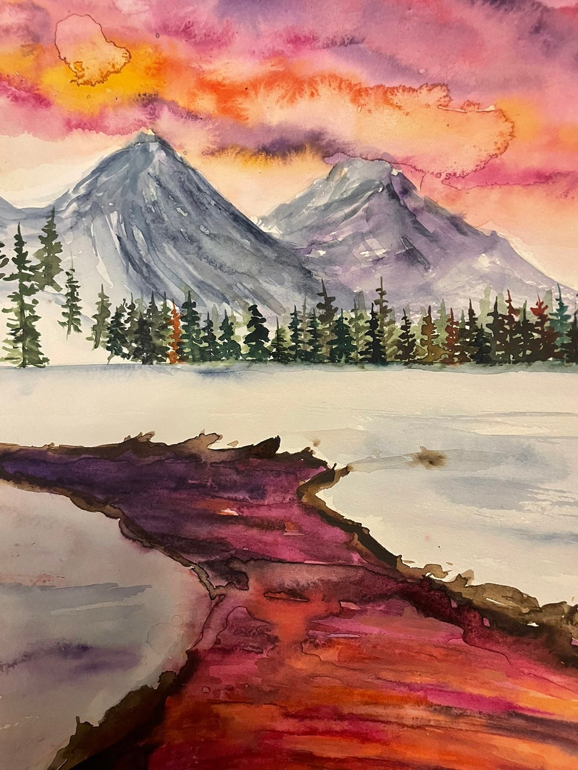 Jasper national park watercolor Painting
