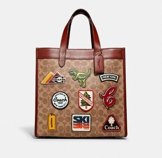 COACH C6846 Field Tote in Signature Canvas with Patches NWT