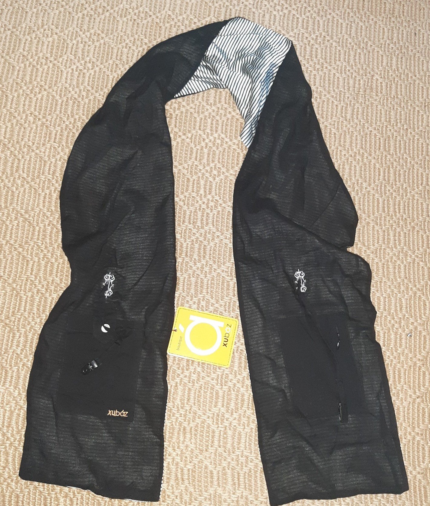 Vintage Scarf with Pockets travel accessory silk scarf black and white stripes