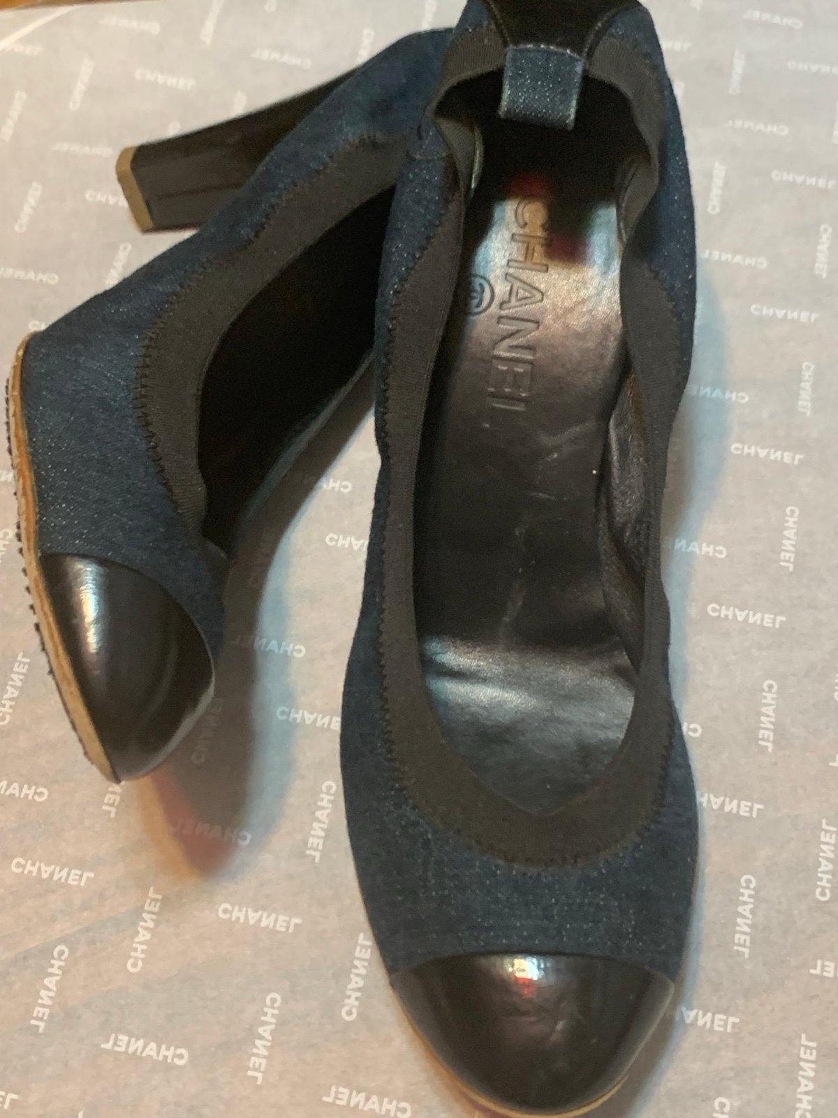 CHANEL Navy Denim Heels 40.5
