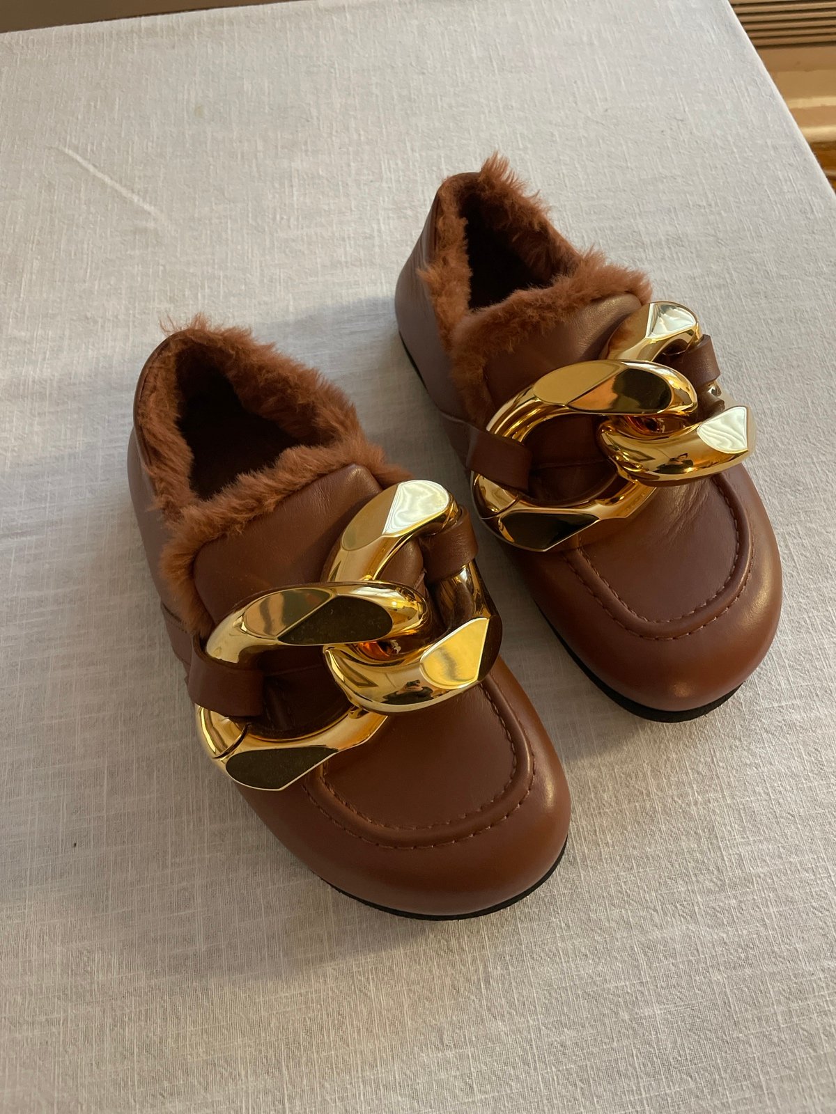 jw anderson brown chained loafers