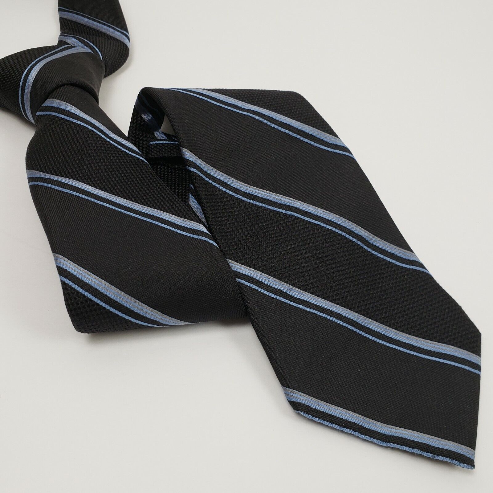 Valentino Silk Tie Stripes Black Blue Mens Luxury Designer Necktie