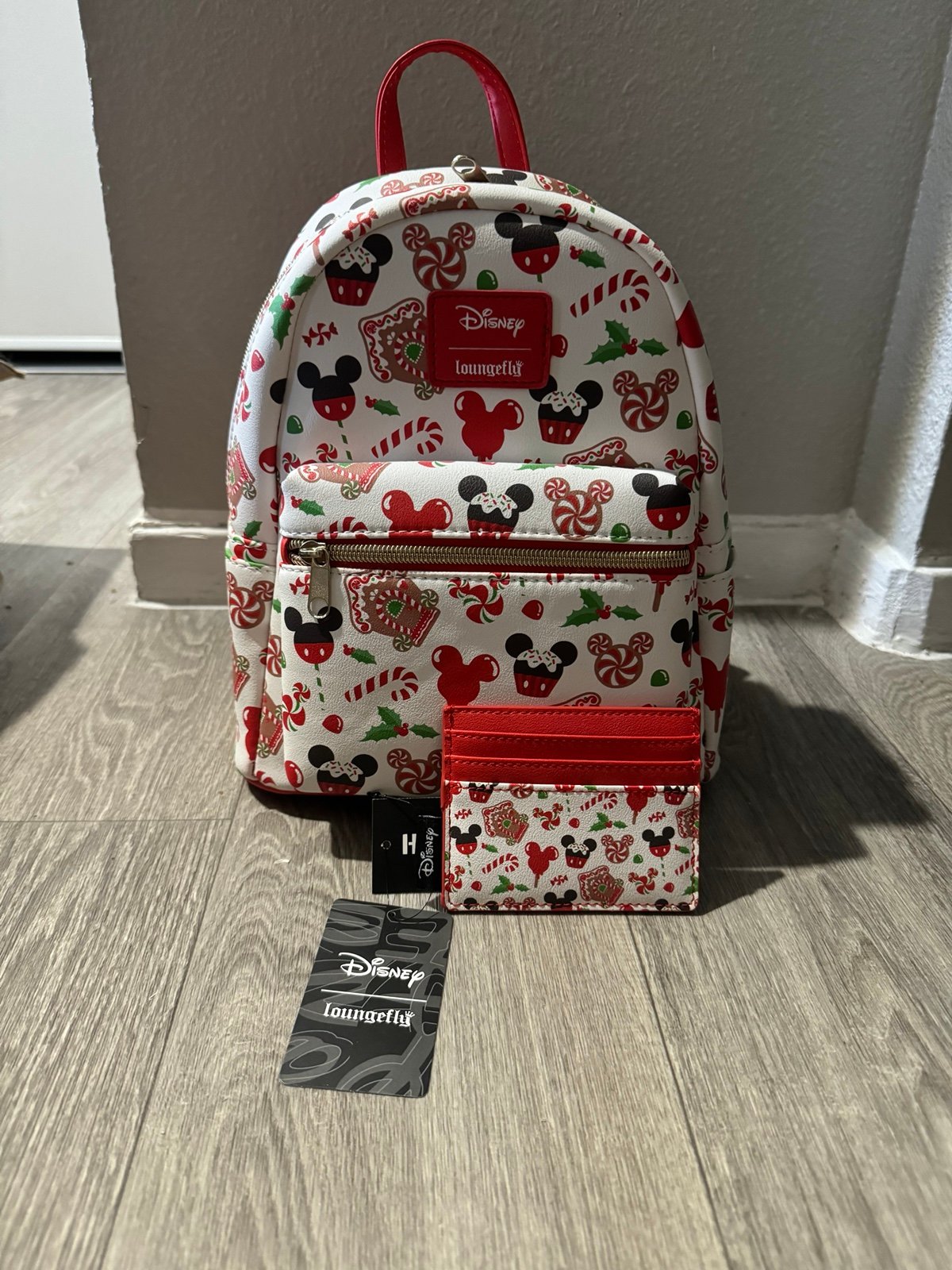 Christmas Candy Mickey Mouse Loungefly Mini Backpack & Wallet