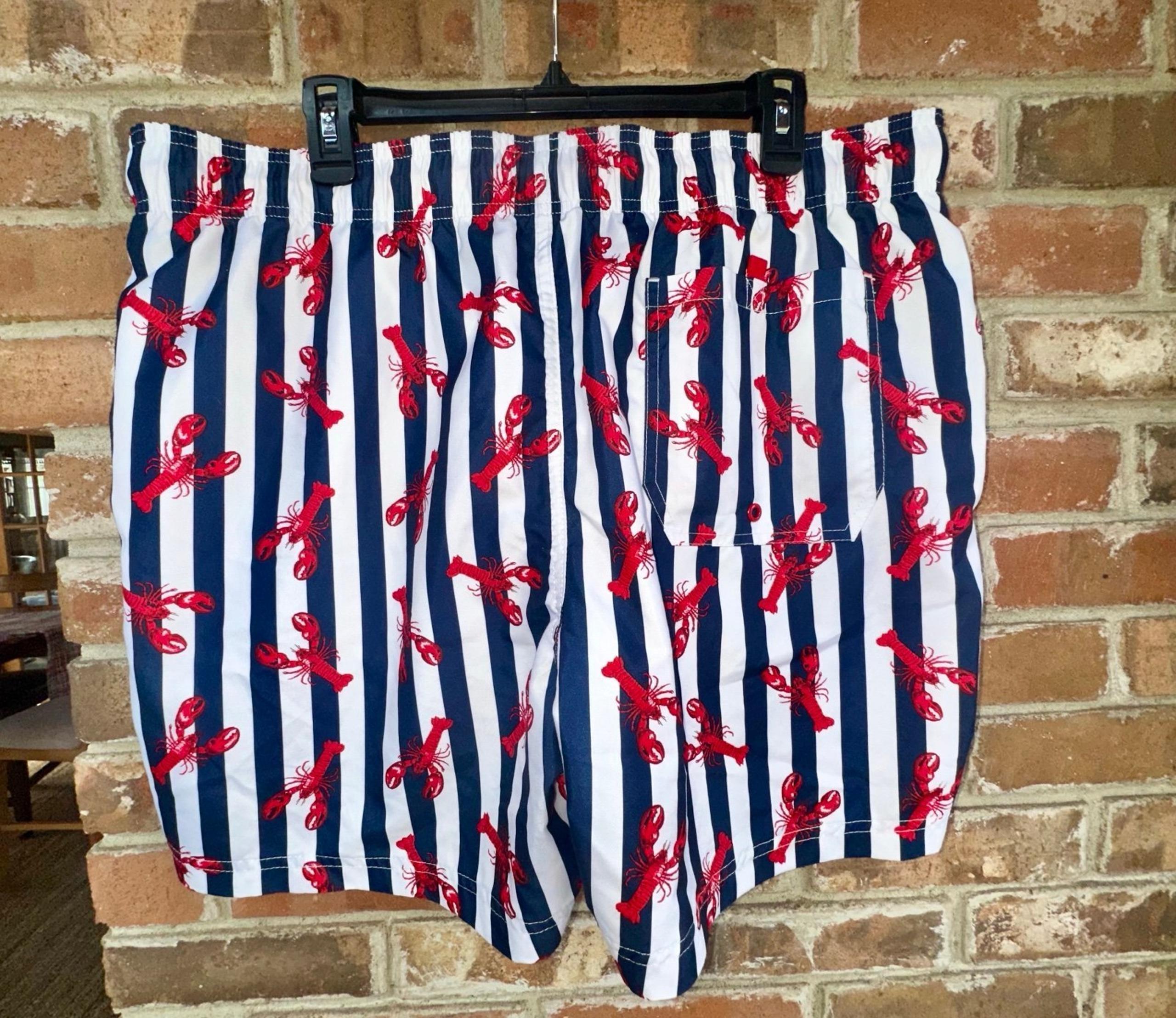 George Mens Swim Trunks Shorts Size XL Lobster Bathing Suit Red White & Blue