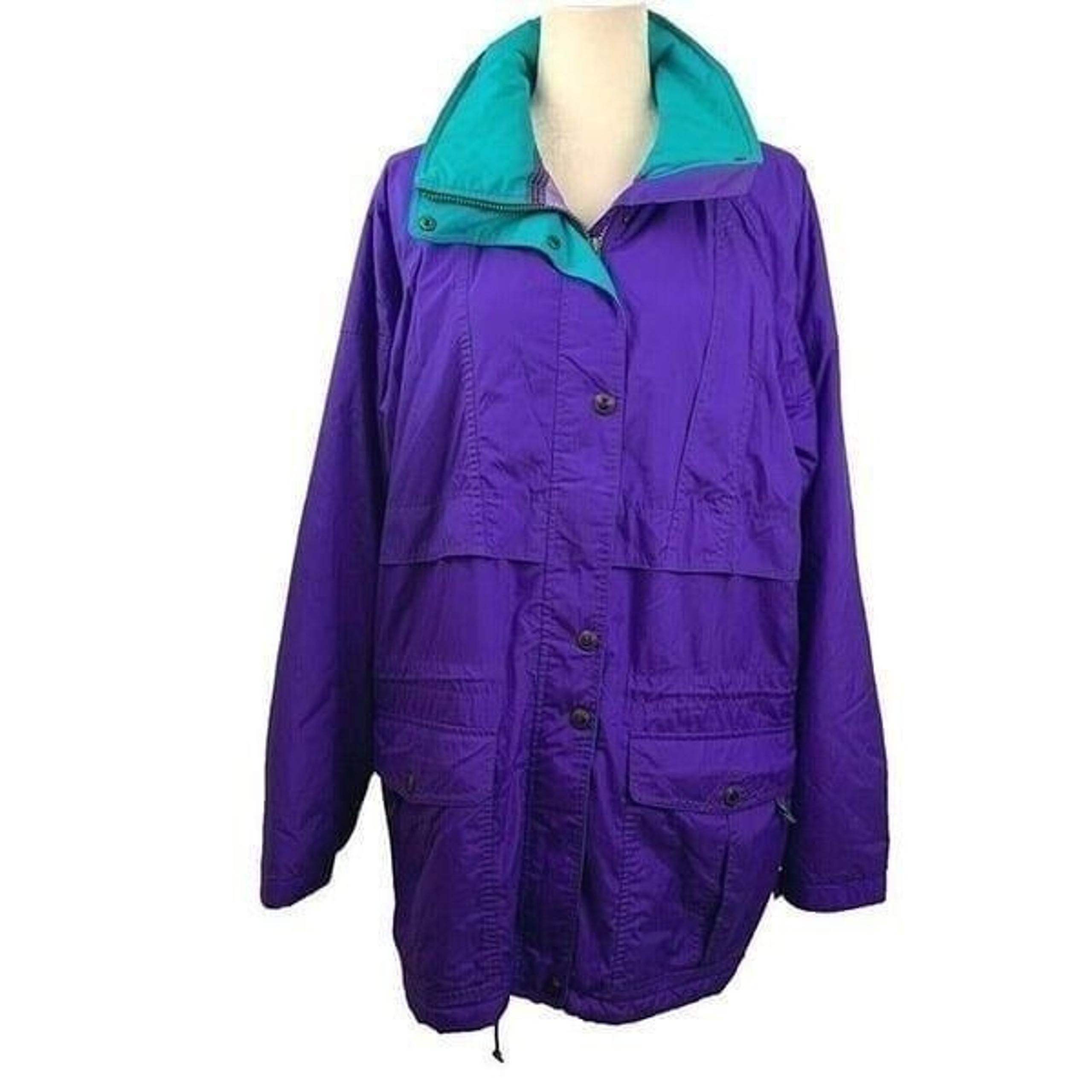 Vintage 80s Helly Hansen Coat Jacket Womens L Purple Teal Waterproof Hydrofil