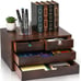 Bamboo Desk Organizer, Bamboo Storage Cabinet Box with 4 Drawer for Letters