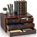 Bamboo Desk Organizer, Bamboo Storage Cabinet Box with 4 Drawer for Letters