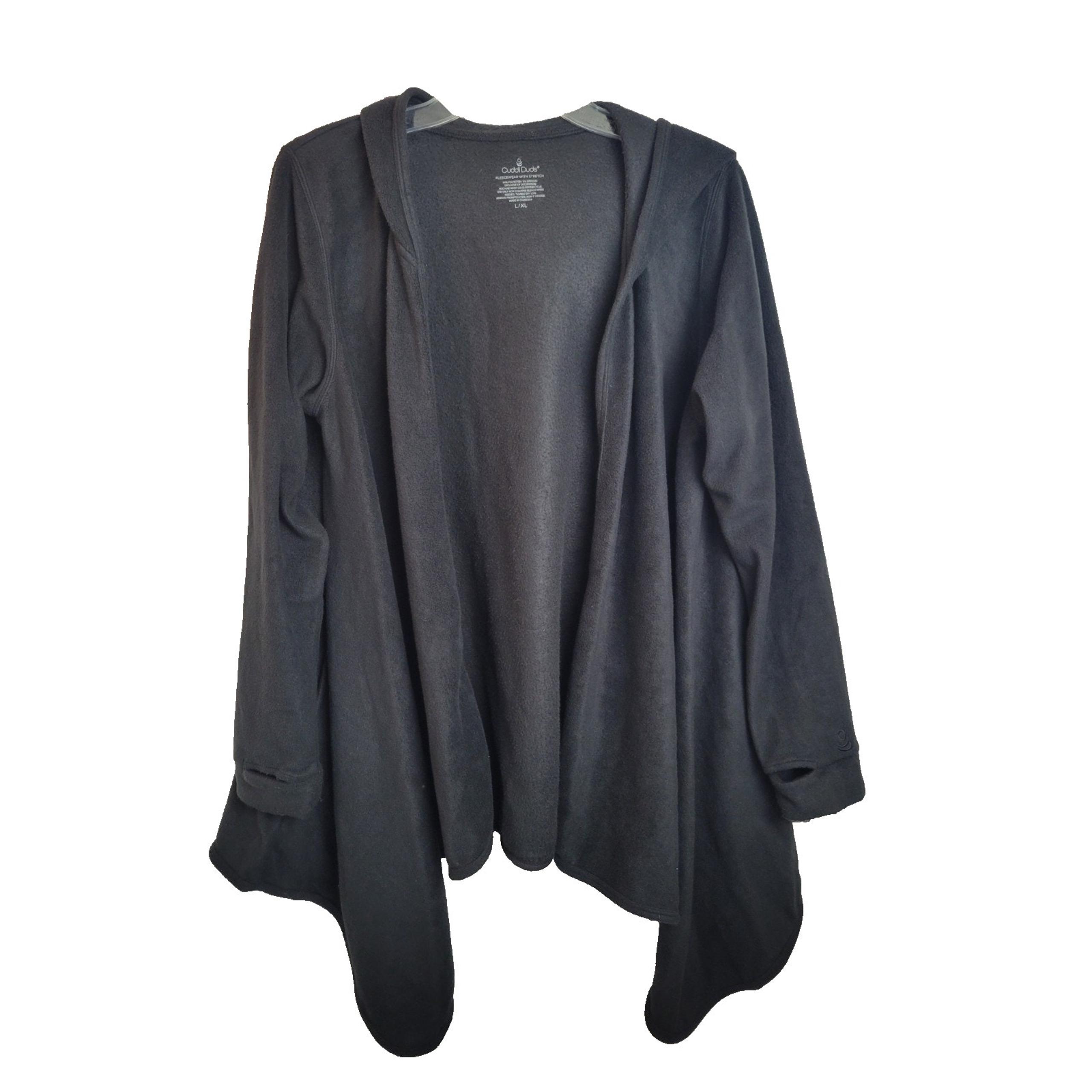 Cuddl Duds Black Soft Open Thumb Hole Fleece Cardigan Sweater Women's Size L/XL
