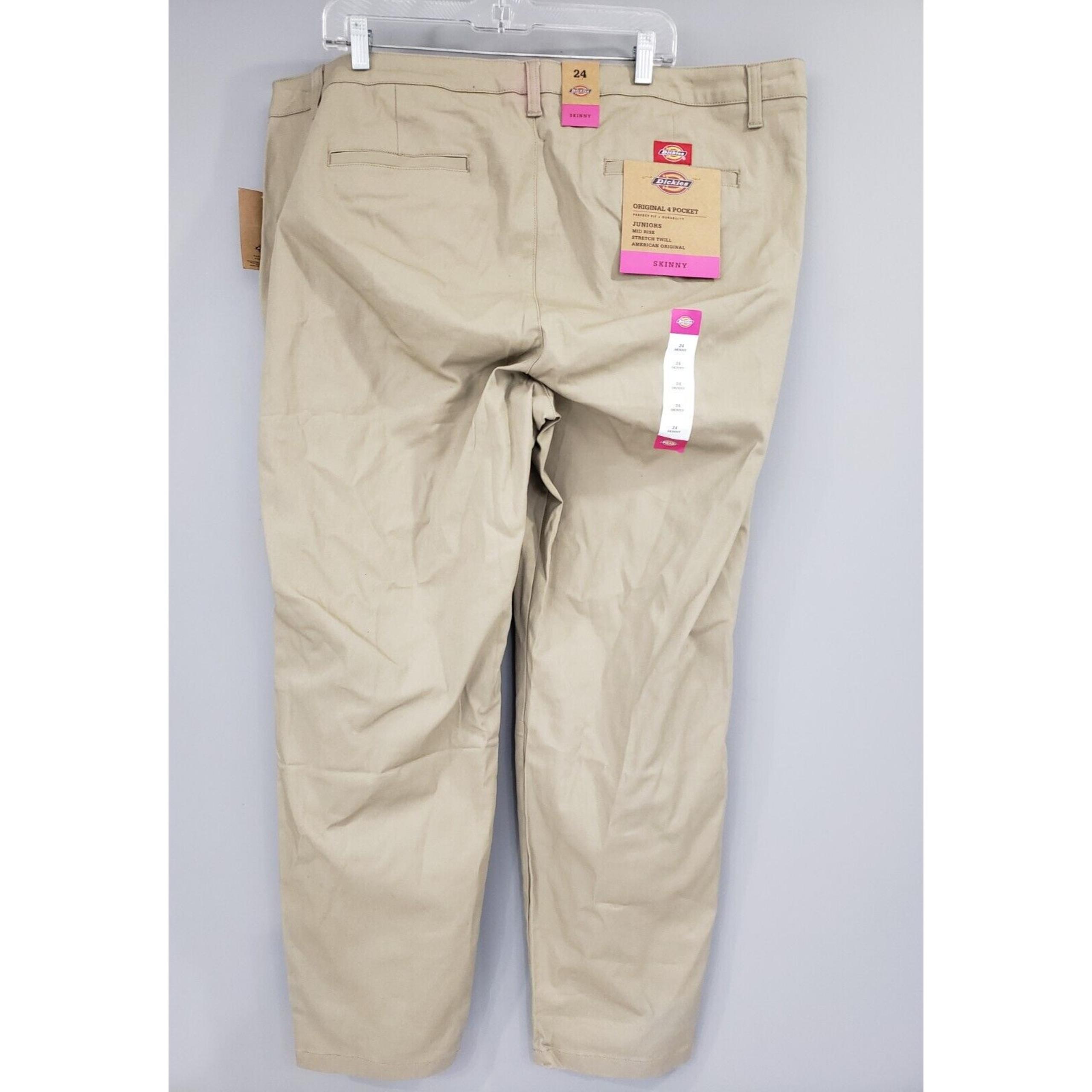 NEW Juniors Dickies Original 4 Pocket Twill Pants SKINNY 24 Mid Rise Work Khaki