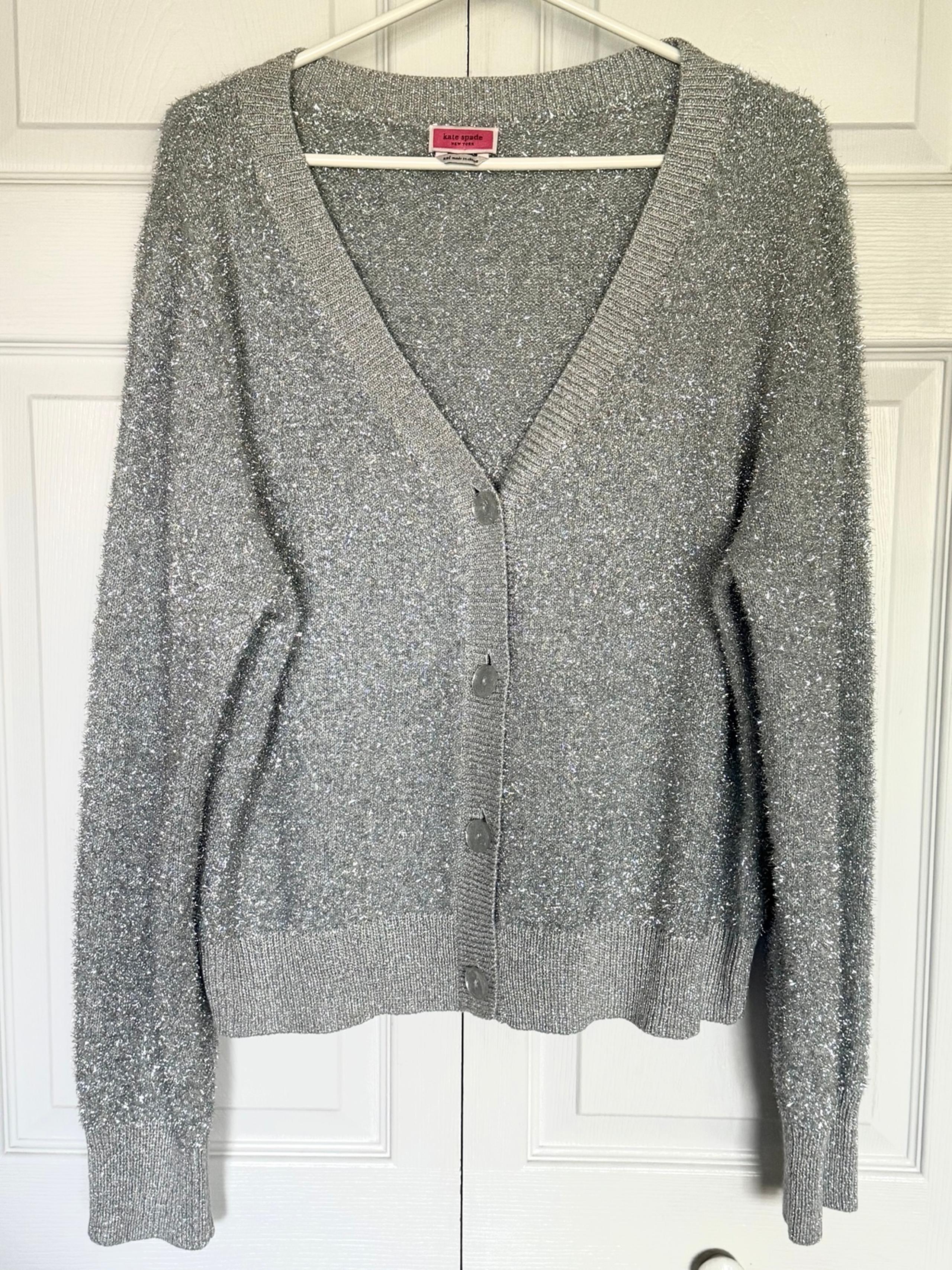 Silver Metallic Sparkle Cozy Cardigan Sweater-Size XXL - Kate Spade
