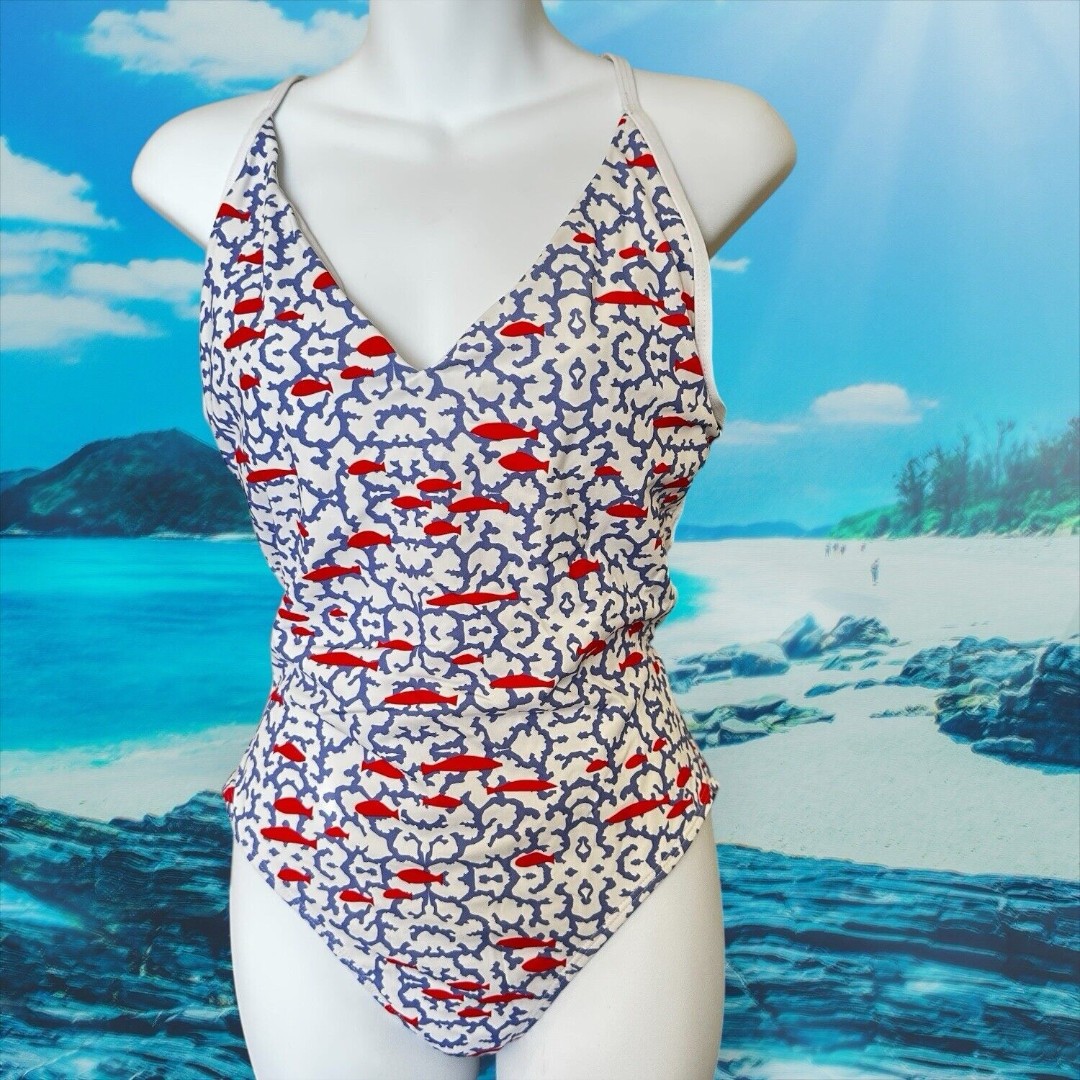 Letarte One Piece Swimsuit Maui Hawaii Made in USA Blue Red Fish Blue Coral LRG