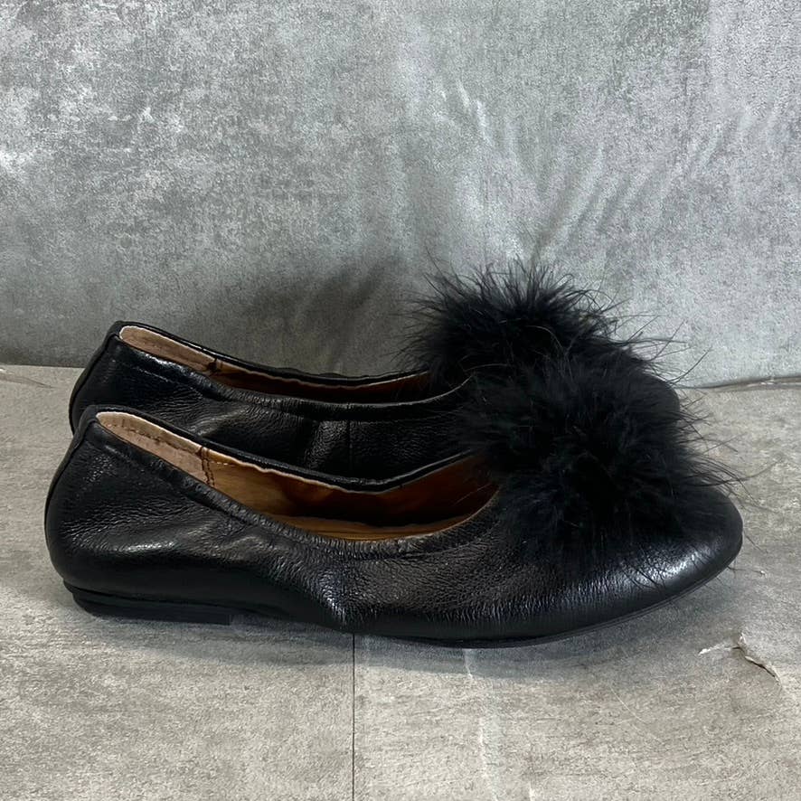 Gentle Souls By Kenneth Cole Women's Black Leather Portia Pompom Flats SZ 6