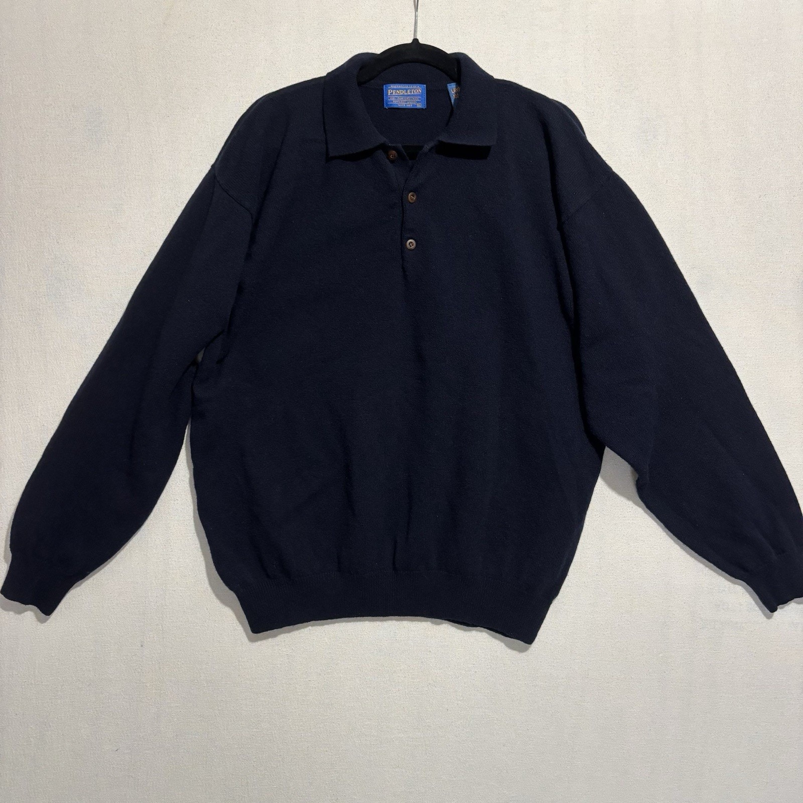 Pendleton High Gauge Wool Sweater Mens XL Blue Polo Collar Mauritius Vintage
