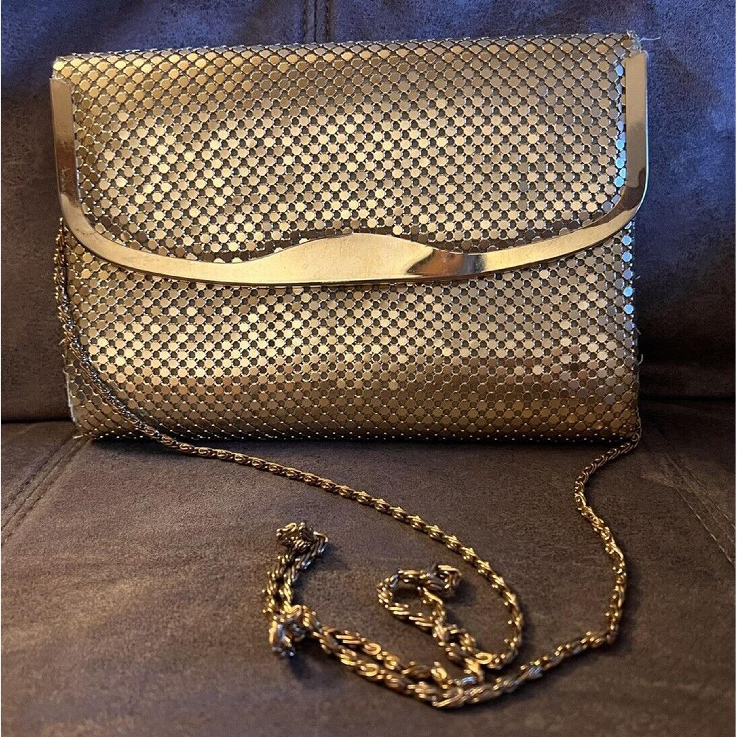 Vtg 80's Marlo ART DECO Gold METAL MESH Evening Bag Chain Strap COCKTAIL Purse