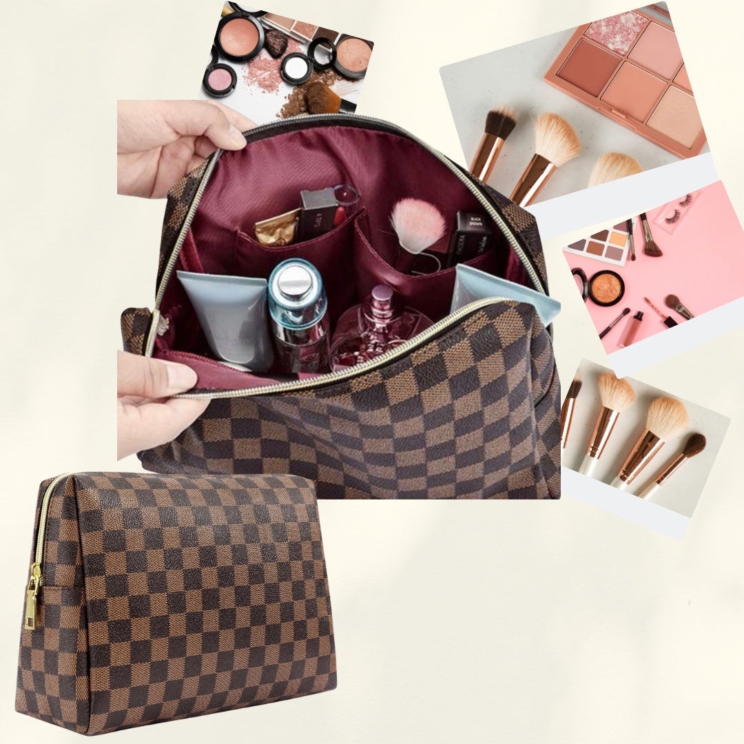 Checkered Cosmetic Bag Large/Brown