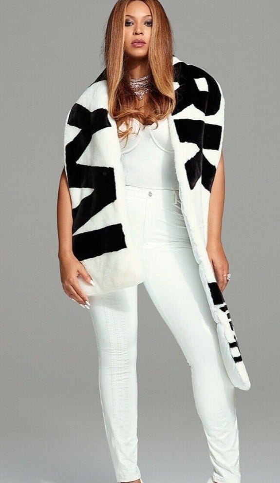 Ivy Park X Adidas Oversized White Faux Fur Logo Wrap/Scarf