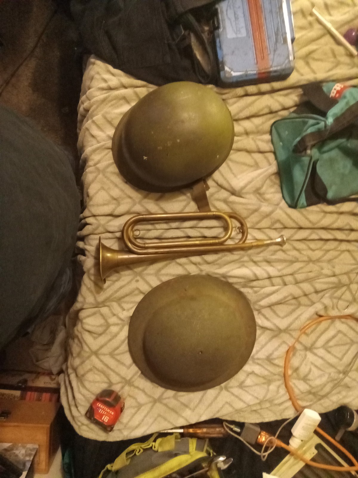WW1 Kelly helmet, WW2 helmet, Vintage Bugle