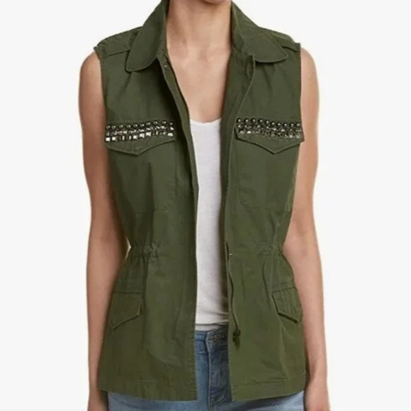 BB Dakota Full Zip Ackerly Studded Vest Size M Sleeveless Green Utility Gorpcore