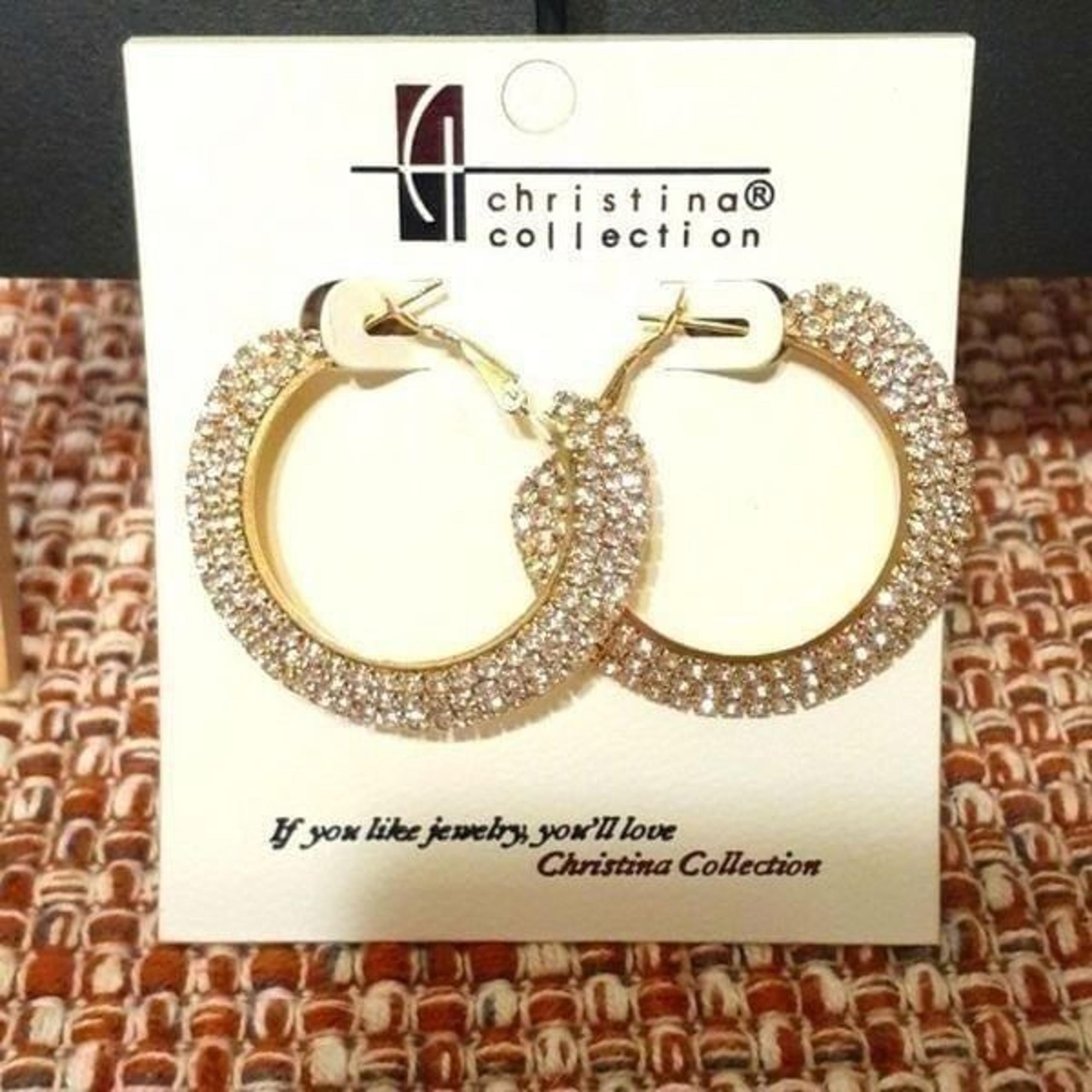 Christina Collection Paved Rhinestone Hoop Earrings 1.75" New