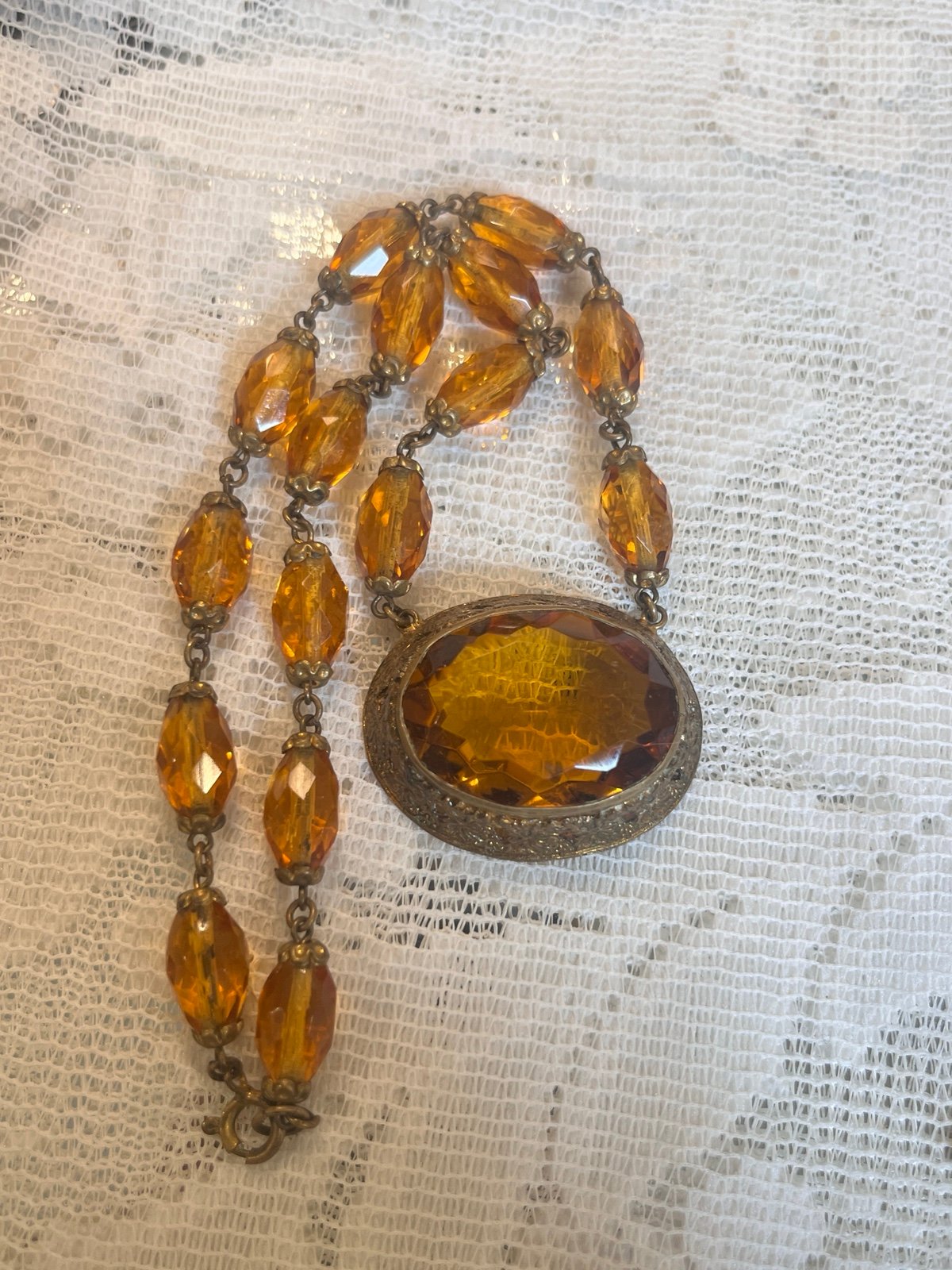 Vintage Czechoslovakia Signed Pendant Necklace
