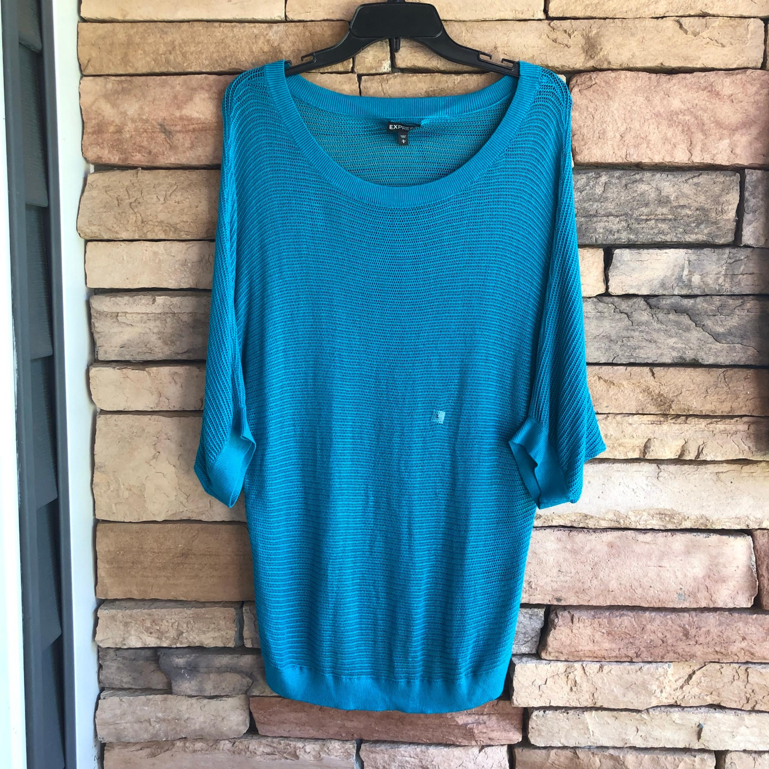 Express teal blue green loose knit short sleeve long tunic top New Women Large
