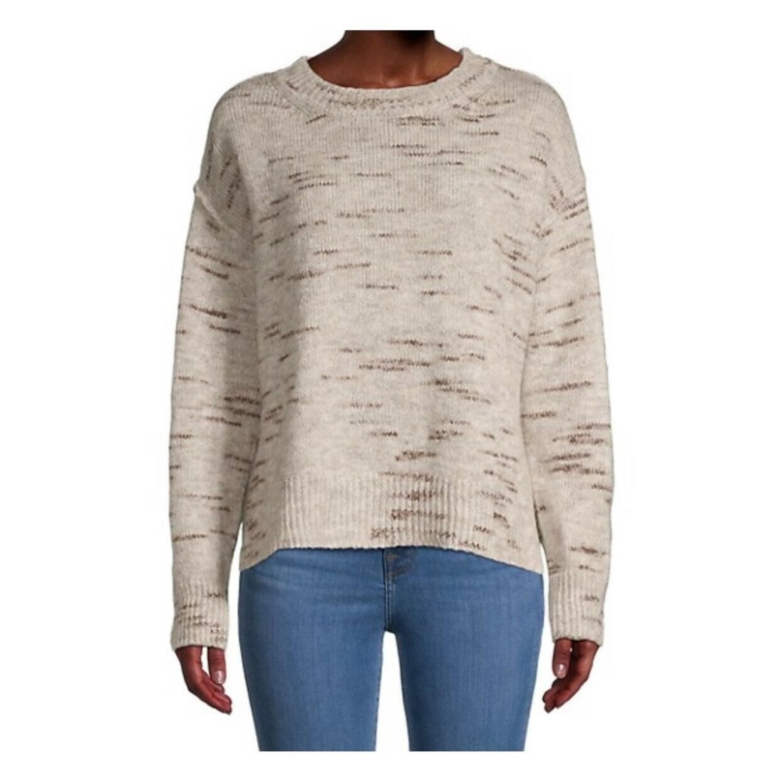 drop shoulder long sleeve sweater SZ LG marbled cream brown normcore - Max Studio