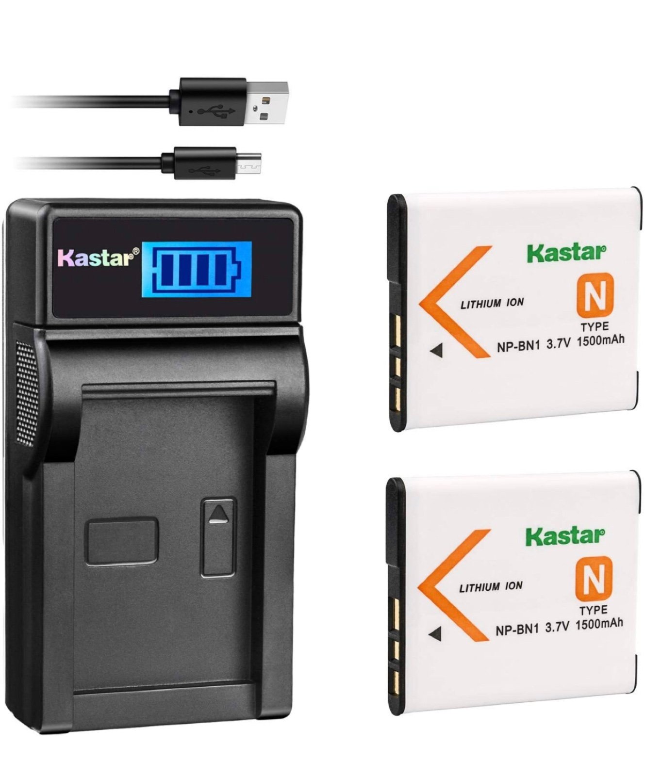 Kastar Battery (X2) & LCD Slim USB Charger for Sony NP-BN1 NPBN1 BC-CSN and Cybe Kastar Battery (X2) & LCD Slim USB Charger for Sony NP-BN1 NPBN1 BC-CSN and Cybe