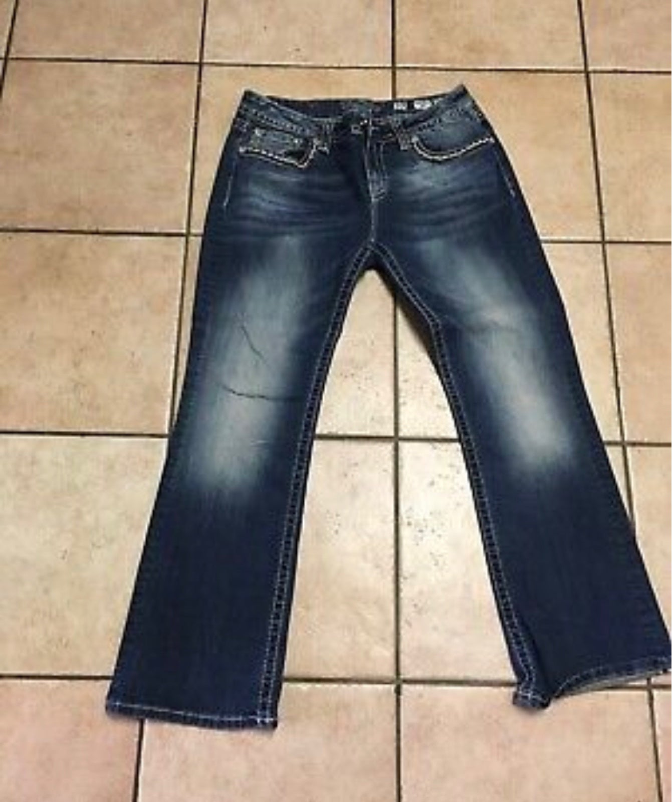 MISS ME Jeans Womens Denim Blue Low Rise Boot Cut Size 33 Solid Boot Pants