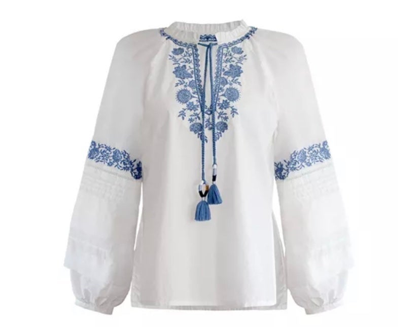 New! BCBGMAXAZRIA Embroidered Peasant Blouse XS