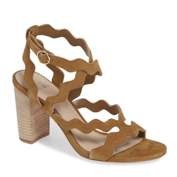 Paige Sage Scallop Suede Block Heel Shoes Sandals SZ 9.5