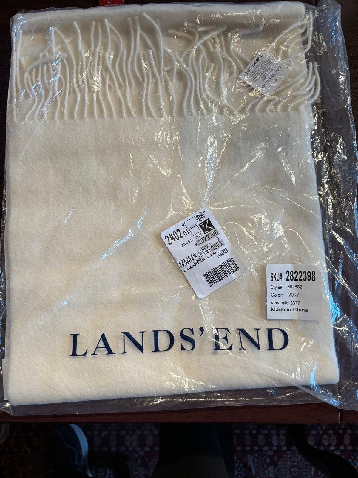 Land’s End NWT ivory cashmere woven scarf