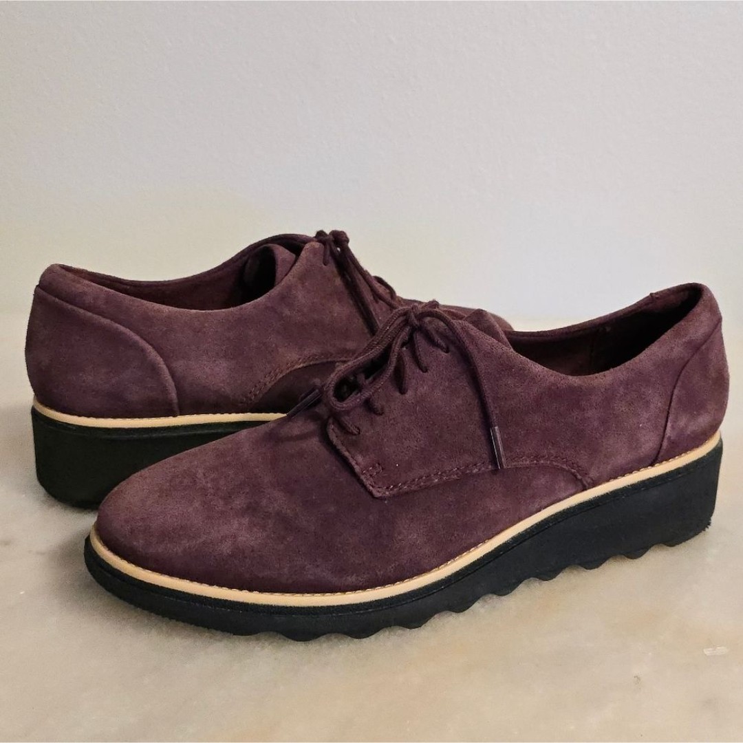 Clarks Sharon Noel Casual Comfy Shoes in Burgundy Nubuck 9M