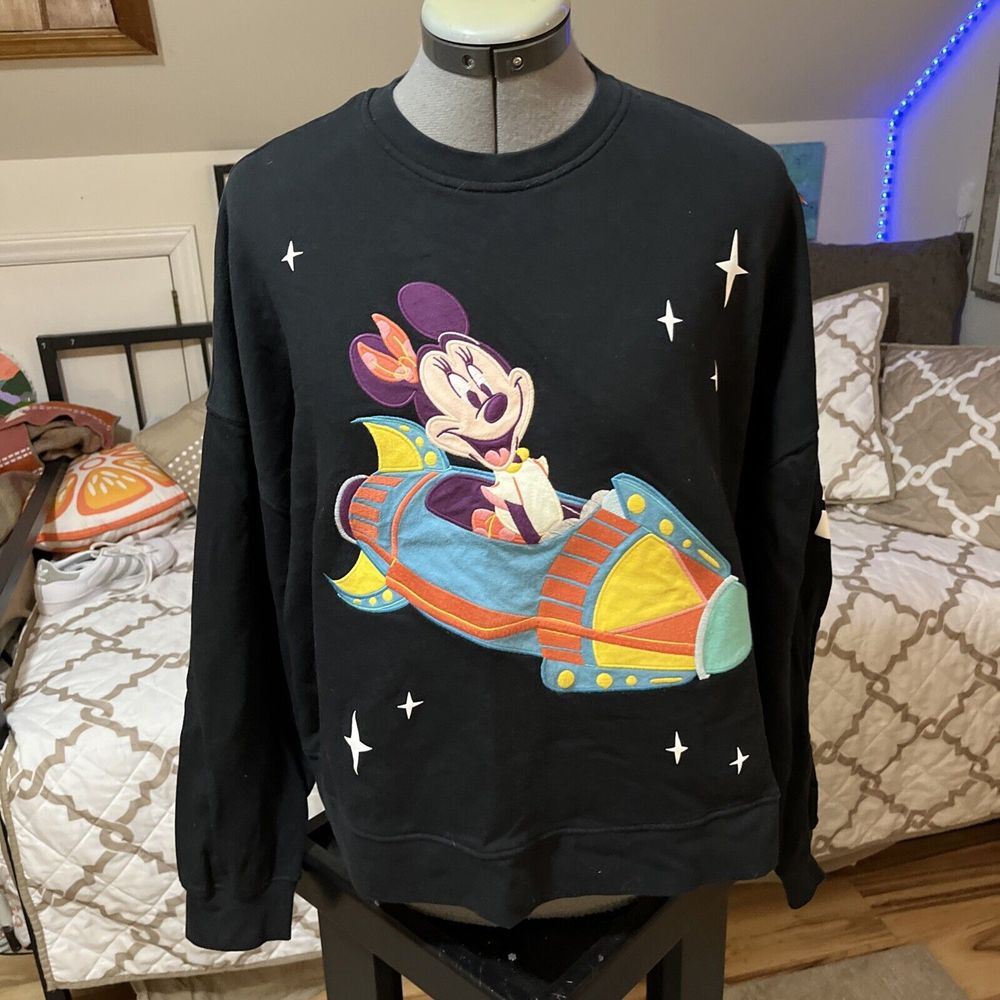 Disney World Minnie Mouse Play in the Park Rocket Ship Sweatshirt Women's Sz Sm
