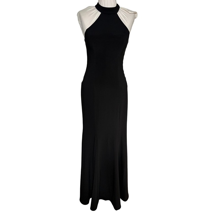 XSCAPE Size 4 Black Maxi Halter Dress With Beaded Side Panels Sleeveless Forma