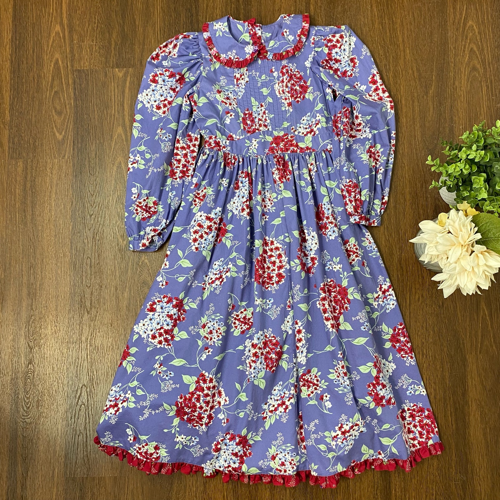 Mousefeathers Vintage Girls Floral Long Sleeve Prairie Dress Size 14