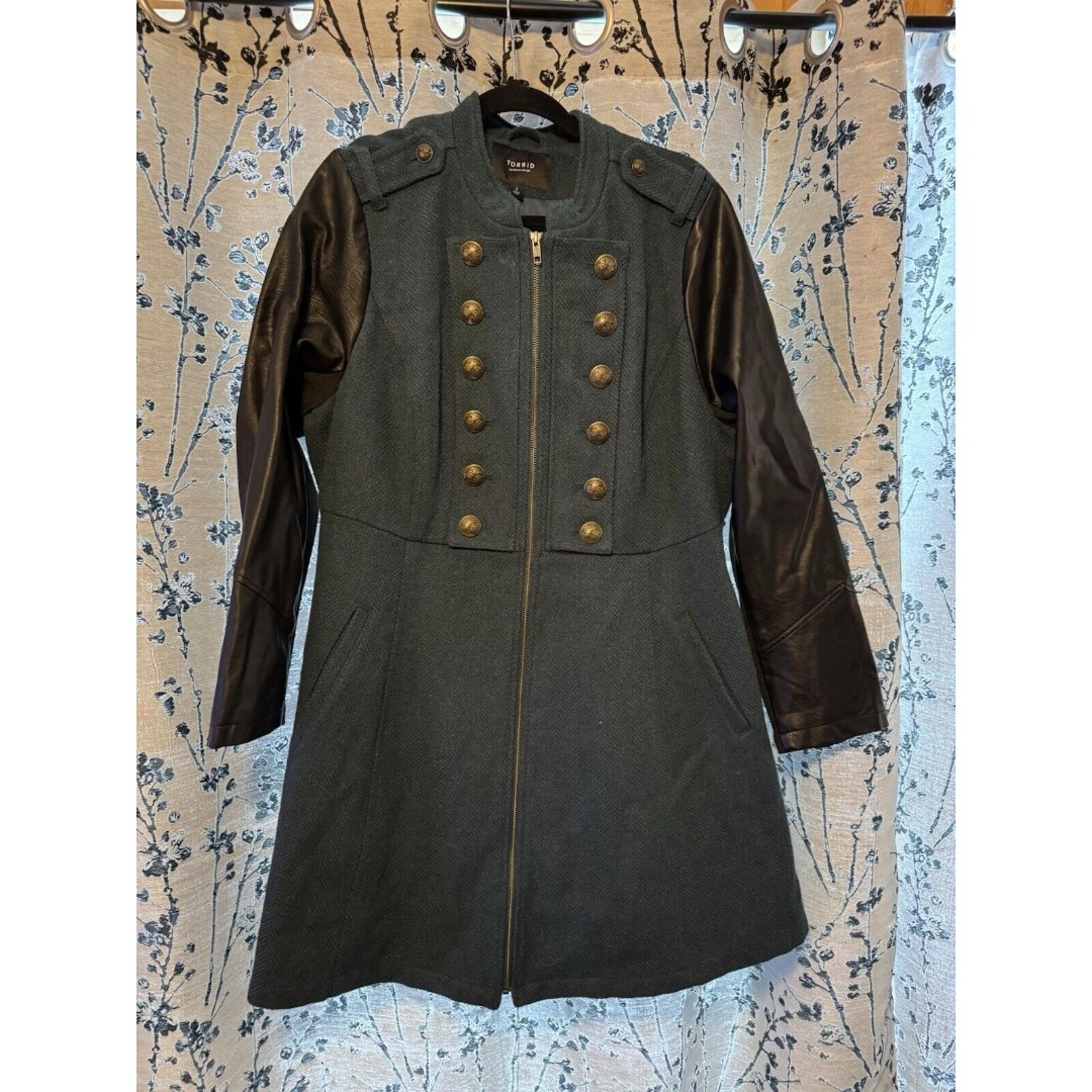 Torrid Size 2 Teal Military Coat Jacket Womens Plus Vintage Inspired Zip Up
