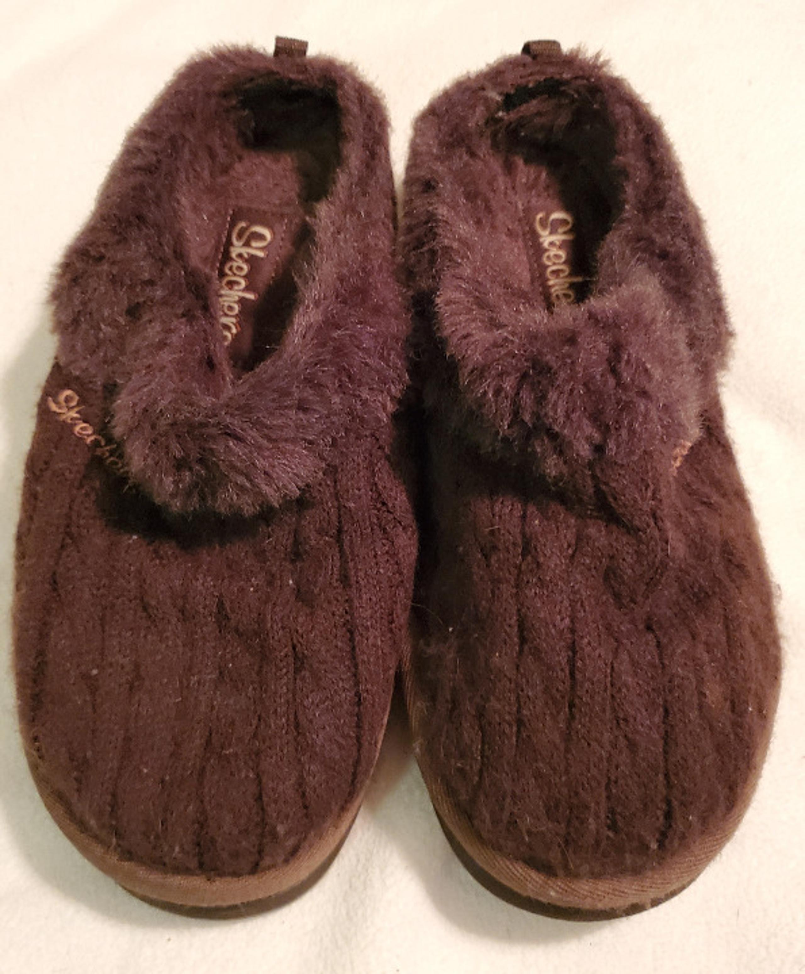 Womens Skechers Knit Chocolate Clog Slip