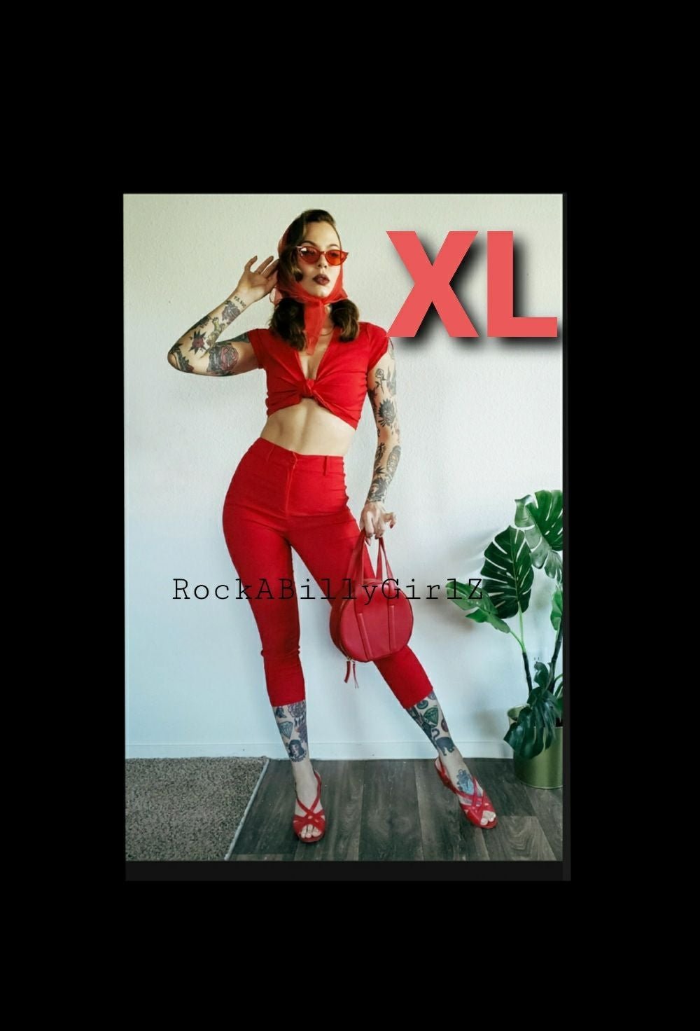 Tatyana Luisa Vintage 1950's Pinup Lipstick Red High Waist Cigarette Capri Pants