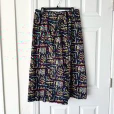 Doncaster Sport Vintage 80s Black Navajo Multicolor Print Novelty USA Wrap Skirt